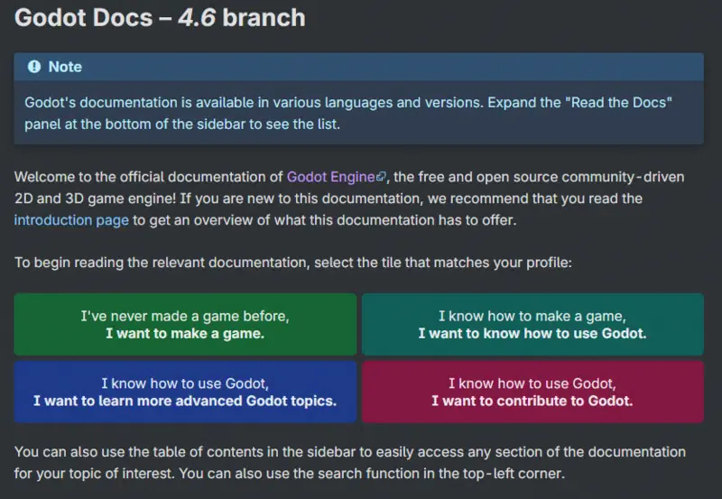 Godot documentation website, Discord server screenshot, r/godot subreddit